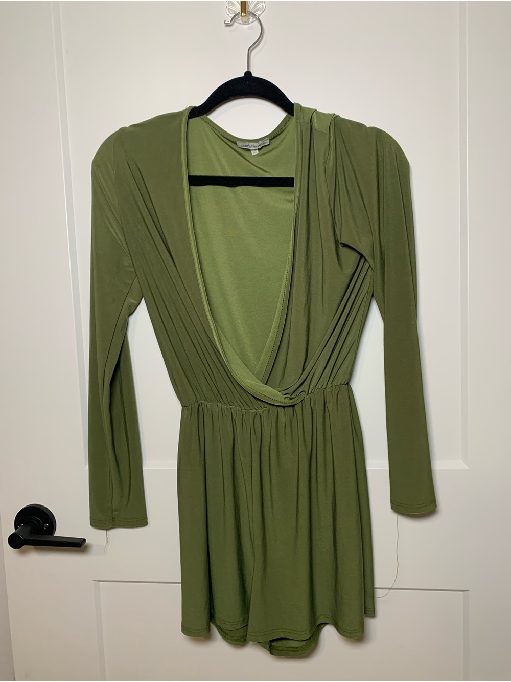 Charlotte Russe Olive Green Long Sleeve Faux Wrap Dress